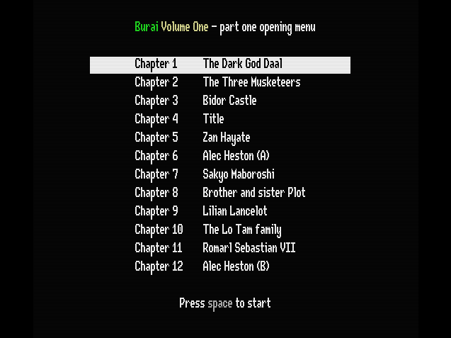 Burai Intro English Select menu